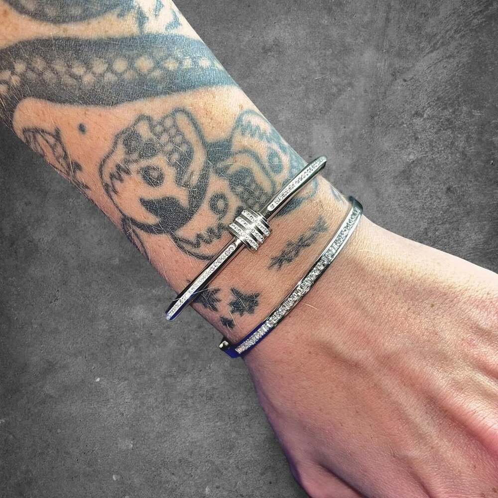 Designer Style CZ Inlay Nail and Bangle Bracelet Set